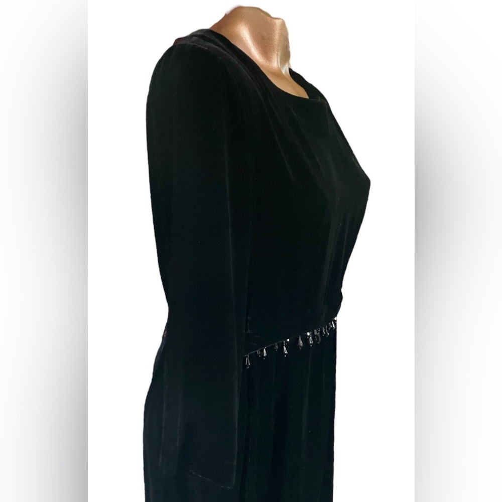 Vtg Velour Jewel Fringe Maxi Dress